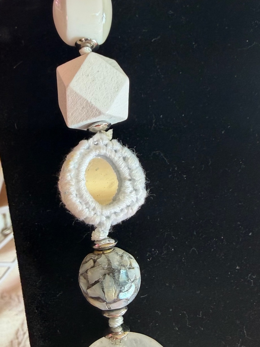 Chico’s Long White Mixed Bead Statement Necklace EUC - Picture 7 of 8